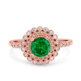 Halo Art Deco Wedding Engagement Bridal Ring Round Simulated Cubic Zirconia 925 Sterling Silver