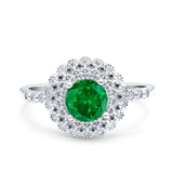 Halo Art Deco Wedding Engagement Bridal Ring Round Simulated Cubic Zirconia 925 Sterling Silver