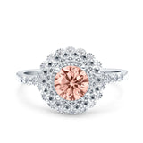 Halo Art Deco Wedding Engagement Bridal Ring Round Simulated Cubic Zirconia 925 Sterling Silver