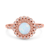 Halo Art Deco Wedding Engagement Bridal Ring Round Simulated Cubic Zirconia 925 Sterling Silver