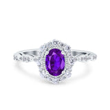 Vintage Art Deco Halo Oval Wedding Engagement Bridal Ring Round Simulated Cubic Zirconia 925 Sterling Silver