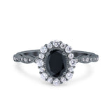 Vintage Art Deco Halo Oval Wedding Engagement Bridal Ring Round Simulated Cubic Zirconia 925 Sterling Silver