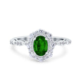 Vintage Art Deco Halo Oval Wedding Engagement Bridal Ring Round Simulated Cubic Zirconia 925 Sterling Silver