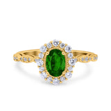 Vintage Art Deco Halo Oval Wedding Engagement Bridal Ring Round Simulated Cubic Zirconia 925 Sterling Silver