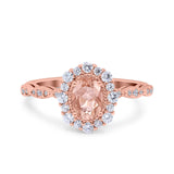 Vintage Art Deco Halo Oval Wedding Engagement Bridal Ring Round Simulated Cubic Zirconia 925 Sterling Silver