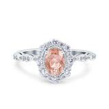 Vintage Art Deco Halo Oval Wedding Engagement Bridal Ring Round Simulated Cubic Zirconia 925 Sterling Silver