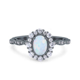 Vintage Art Deco Halo Oval Wedding Engagement Bridal Ring Round Simulated Cubic Zirconia 925 Sterling Silver