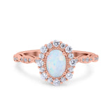 Vintage Art Deco Halo Oval Wedding Engagement Bridal Ring Round Simulated Cubic Zirconia 925 Sterling Silver