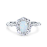 Vintage Art Deco Halo Oval Wedding Engagement Bridal Ring Round Simulated Cubic Zirconia 925 Sterling Silver