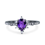 Starburst Teardrop Dainty Art Deco Pear Wedding Bridal Ring Round Simulated Cubic Zirconia 925 Sterling Silver