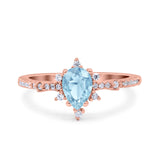 Starburst Teardrop Dainty Art Deco Pear Wedding Bridal Ring Round Simulated Cubic Zirconia 925 Sterling Silver