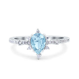 Starburst Teardrop Dainty Art Deco Pear Wedding Bridal Ring Round Simulated Cubic Zirconia 925 Sterling Silver
