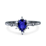 Starburst Teardrop Dainty Art Deco Pear Wedding Bridal Ring Round Simulated Cubic Zirconia 925 Sterling Silver