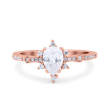 Starburst Teardrop Dainty Art Deco Pear Wedding Bridal Ring Round Simulated Cubic Zirconia 925 Sterling Silver