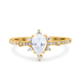 Starburst Teardrop Dainty Art Deco Pear Wedding Bridal Ring Round Simulated Cubic Zirconia 925 Sterling Silver