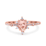 Starburst Teardrop Dainty Art Deco Pear Wedding Bridal Ring Round Simulated Cubic Zirconia 925 Sterling Silver