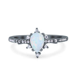 Starburst Teardrop Dainty Art Deco Pear Wedding Bridal Ring Round Simulated Cubic Zirconia 925 Sterling Silver