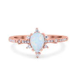 Starburst Teardrop Dainty Art Deco Pear Wedding Bridal Ring Round Simulated Cubic Zirconia 925 Sterling Silver