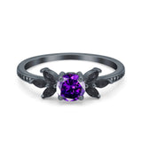 Art Deco Engagement Ring Simulated Black Round Simulated Cubic Zirconia 925 Sterling Silver