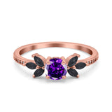 Art Deco Engagement Ring Simulated Black Round Simulated Cubic Zirconia 925 Sterling Silver