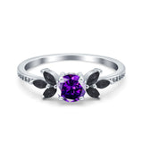 Art Deco Engagement Ring Simulated Black Round Simulated Cubic Zirconia 925 Sterling Silver