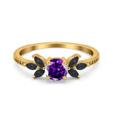 Art Deco Engagement Ring Simulated Black Round Simulated Cubic Zirconia 925 Sterling Silver