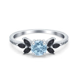 Art Deco Engagement Ring Simulated Black Round Simulated Cubic Zirconia 925 Sterling Silver