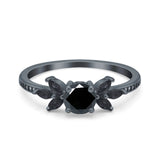 Art Deco Engagement Ring Simulated Black Round Simulated Cubic Zirconia 925 Sterling Silver