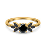 Art Deco Engagement Ring Simulated Black Round Simulated Cubic Zirconia 925 Sterling Silver