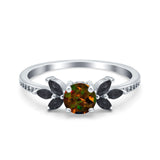 Art Deco Engagement Ring Simulated Black Round Simulated Cubic Zirconia 925 Sterling Silver