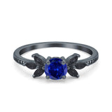 Art Deco Engagement Ring Simulated Black Round Simulated Cubic Zirconia 925 Sterling Silver