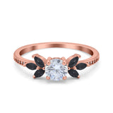 Art Deco Engagement Ring Simulated Black Round Simulated Cubic Zirconia 925 Sterling Silver