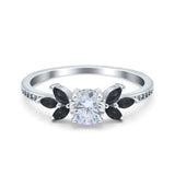 Art Deco Engagement Ring Simulated Black Round Simulated Cubic Zirconia 925 Sterling Silver
