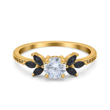 Art Deco Engagement Ring Simulated Black Round Simulated Cubic Zirconia 925 Sterling Silver