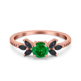 Art Deco Engagement Ring Simulated Black Round Simulated Cubic Zirconia 925 Sterling Silver