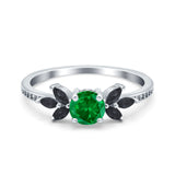 Art Deco Engagement Ring Simulated Black Round Simulated Cubic Zirconia 925 Sterling Silver