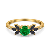 Art Deco Engagement Ring Simulated Black Round Simulated Cubic Zirconia 925 Sterling Silver