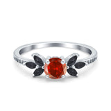 Art Deco Engagement Ring Simulated Black Round Simulated Cubic Zirconia 925 Sterling Silver