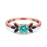 Art Deco Engagement Ring Simulated Black Round Simulated Cubic Zirconia 925 Sterling Silver