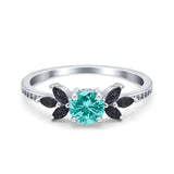 Art Deco Engagement Ring Simulated Black Round Simulated Cubic Zirconia 925 Sterling Silver