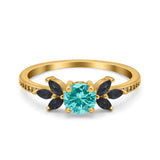 Art Deco Engagement Ring Simulated Black Round Simulated Cubic Zirconia 925 Sterling Silver