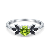 Art Deco Engagement Ring Simulated Black Round Simulated Cubic Zirconia 925 Sterling Silver