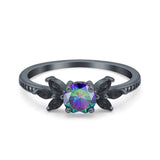 Art Deco Engagement Ring Simulated Black Round Simulated Cubic Zirconia 925 Sterling Silver