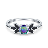 Art Deco Engagement Ring Simulated Black Round Simulated Cubic Zirconia 925 Sterling Silver