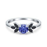 Art Deco Engagement Ring Simulated Black Round Simulated Cubic Zirconia 925 Sterling Silver