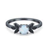 Art Deco Engagement Ring Simulated Black Round Simulated Cubic Zirconia 925 Sterling Silver