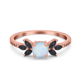 Art Deco Engagement Ring Simulated Black Round Simulated Cubic Zirconia 925 Sterling Silver