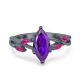 Infinity Twist Marquise Wedding Ring Simulated Cubic Zirconia & Ruby 925 Sterling Silver