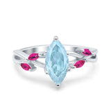 Infinity Twist Marquise Wedding Ring Simulated Cubic Zirconia & Ruby 925 Sterling Silver