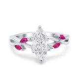 Infinity Twist Marquise Wedding Ring Simulated Cubic Zirconia & Ruby 925 Sterling Silver